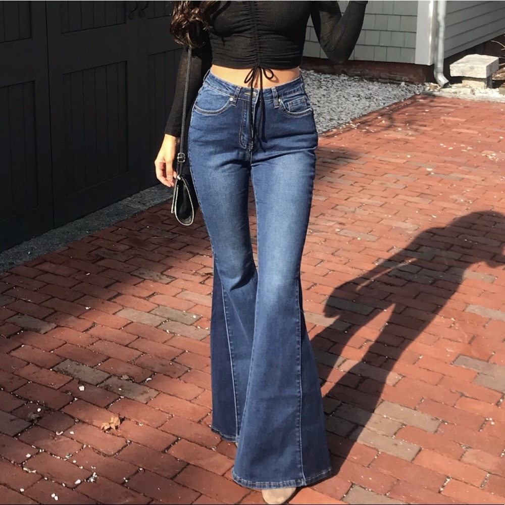 Stay Groovin’ Bell Bottom Jeans - Dark Denim